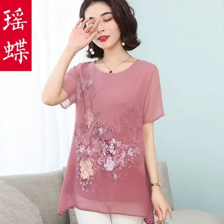 雪纺衫女短袖上衣2023年新款夏季宽松百搭大码洋气遮肚子显瘦碎花商品大图