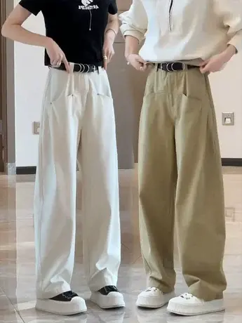 2023年春夏新款大码直筒薄款显瘦休闲裤女生宽松阔腿裤工装长裤子商品大图