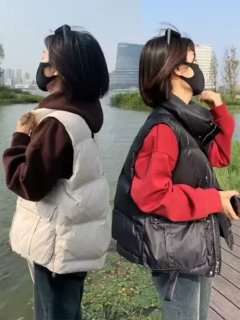 2023秋冬新款欧货立领羽绒马甲女外搭宽松无袖背心面包服外套马夹商品大图