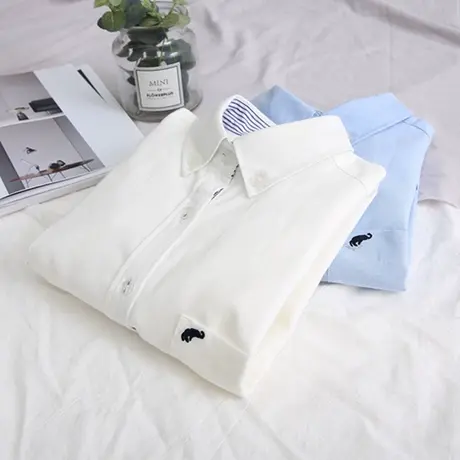 2019春季新款日系清新小象刺绣白色衬衫女长袖学生职业女装工作服商品大图