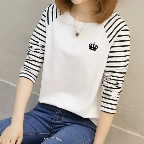 春装纯棉打底衫韩版宽松洋气上衣服早春2023新款长袖t恤女春秋款商品大图
