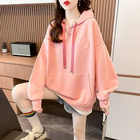 卫衣女秋冬韩版宽松大码设计感小众小个子加绒加厚假两件上衣外套图片