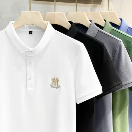 冰丝短袖t恤男2023新款夏季潮流体恤男士商务休闲金线刺绣POLO衫商品大图