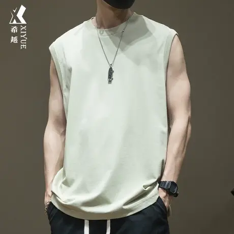 希越夏季休闲运动汗背心男短袖宽松大码纯色全棉男生无袖t恤坎肩商品大图
