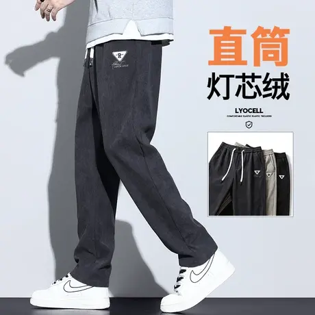 灯芯绒直筒运动男裤子秋冬季男生美式高街潮牌百搭休闲裤2024新款商品大图