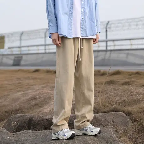 卡其色裤子男款秋季休闲百搭阔腿裤日系cityboy直筒裤痞帅高级感商品大图