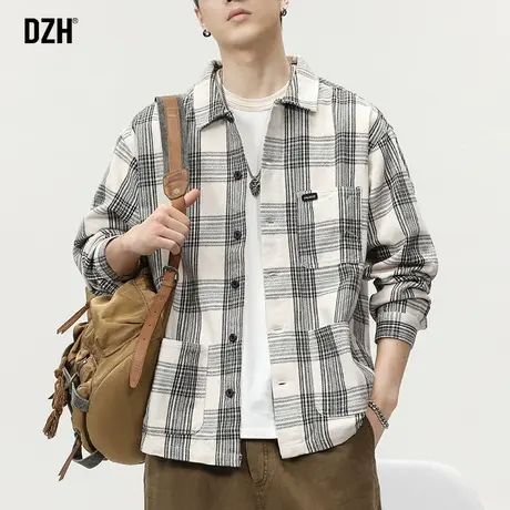 男士痞帅格子衬衫男长袖通勤宽松上衣休闲日系cityboy外套春秋款商品大图