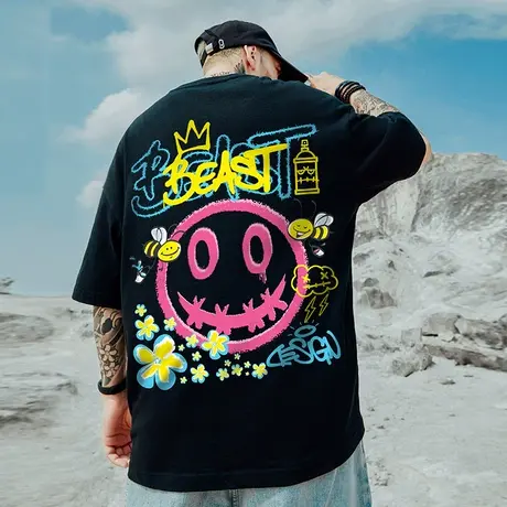 夏季胖子oversize小恶魔国潮短袖T恤男潮ins潮牌潮流情侣大码半袖图片