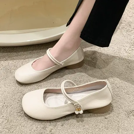 玛丽珍鞋女2024年春秋季新款高级气质复古通勤单鞋粗跟浅口小皮鞋商品大图