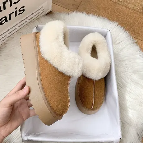 松糕厚底包头毛毛拖鞋女外穿秋冬新款保暖皮毛一体棉拖增高雪地靴图片