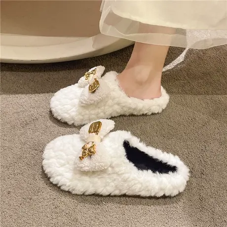 仙女风棉拖鞋女2023新款冬季外穿羊羔毛毛拖鞋包头法式复古穆勒鞋商品大图