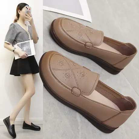 真皮妈妈单鞋2025新款春秋老北京布鞋女皮鞋中老年软底休闲豆豆鞋图片