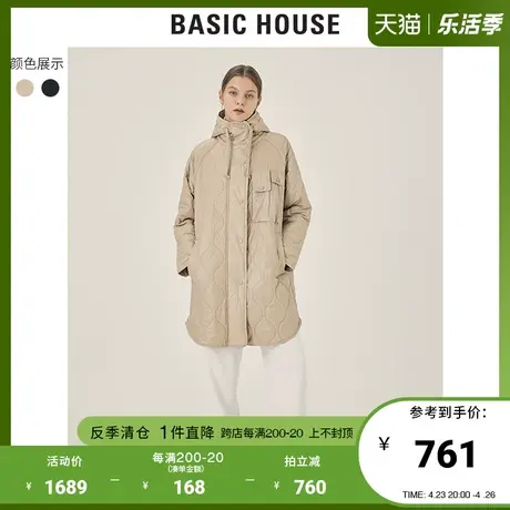 Basic House/百家好2021冬新款女宽松亮面绗缝棉服外套女HVJP728A图片