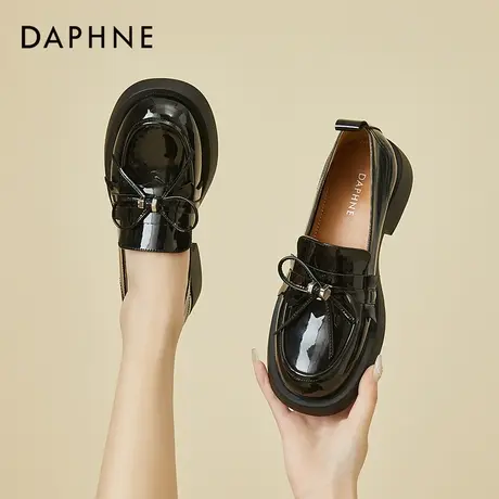 达芙妮女鞋2022年春秋季新款蝴蝶结乐福鞋女英伦风厚底漆皮小皮鞋商品大图