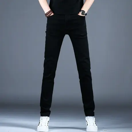 2023秋冬季男士新款牛仔裤男款修身黑色美式高街小脚裤子潮牌长裤商品大图