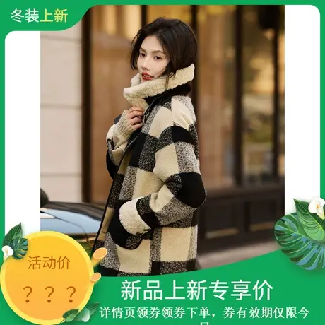 时尚毛呢外套2023年冬季新款女格子复古百搭高级感加厚呢上衣商品大图
