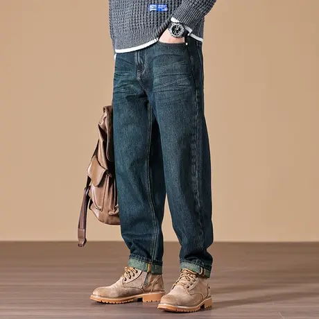 宽松直筒牛仔裤宽松舒适高档牛仔裤男款潮流美式高街休闲牛仔裤图片