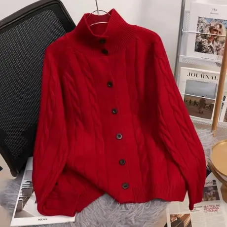 新年红色毛衣女款2024春秋新款针织开衫外套女高级感女装洋气上衣图片