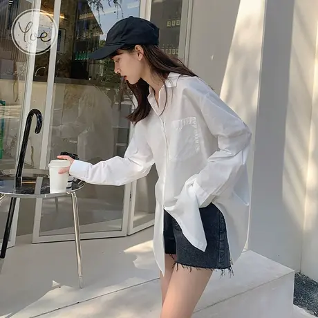yoe白衬衫纯色复古休闲宽松港味设计感小众上衣女白衬衣纯棉白色图片