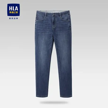 HLA/海澜之家舒适直筒牛仔裤猫须工艺时尚有型简约棉弹中腰裤子男图片