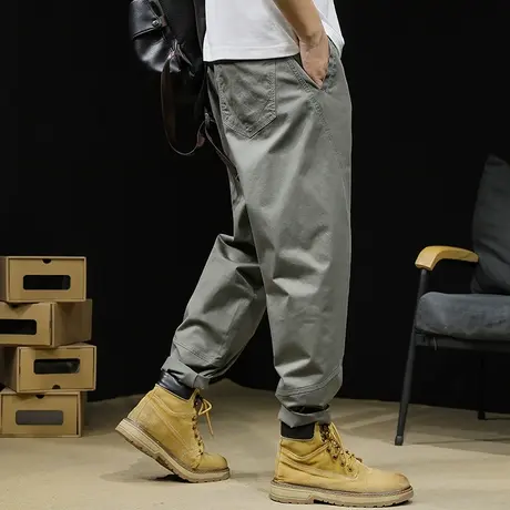 直筒休闲裤男2024新款潮牌拼接工装裤子宽松大码男士锥形弹力春秋图片