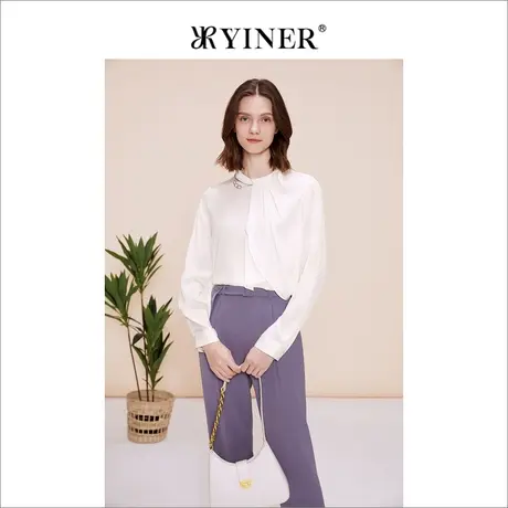 YINER音儿女装2023春季领结设计感桑蚕丝衬衫上衣商品大图