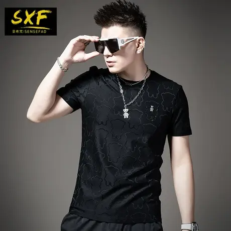 SXF圣希梵短袖男 小熊提花刺绣男装夏季新款半袖上衣潮牌男士t恤商品大图