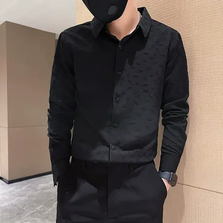 春秋季新款个性时尚肌理感花色高级感韩版修身长袖衬衫INS衬衣商品大图