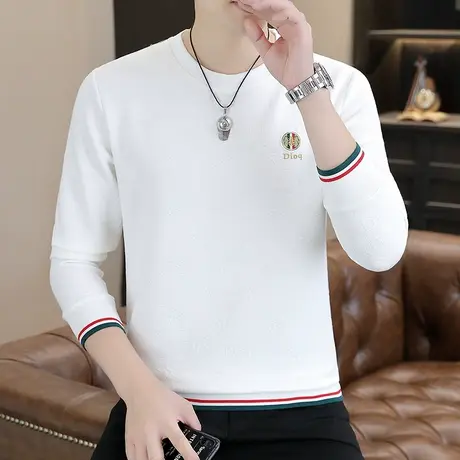 卫衣男简约白色潮流修身圆领长袖t恤打底衫秋季打底衫男装上衣服商品大图