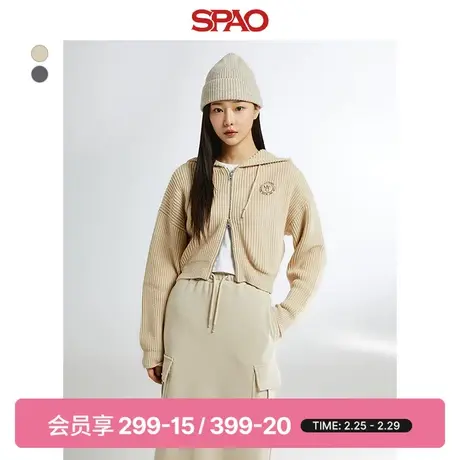 SPAO韩国同款2024年春季新款女士休闲翻领拉链毛衣开衫SPCKE12G97商品大图