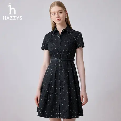 【商场同款】Hazzys哈吉斯印花修身短袖连衣裙女士夏季新款休闲裙图片