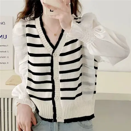 春装2024新款雪纺袖薄款毛衣针织开衫外套女初春穿搭别致绝美上衣商品大图