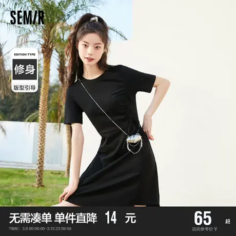 森马连衣裙女小心机设计感修身2022夏季新款抽绳甜美系刺绣针织裙图片
