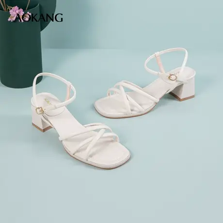 奥康女鞋2023夏季新款时装凉鞋潮粗跟一字扣女士凉鞋优雅气质单鞋商品大图