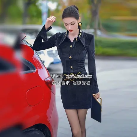 VJE秋冬黑色丝绒气质百搭衬衫新款显瘦OL别致时尚内搭上衣商品大图