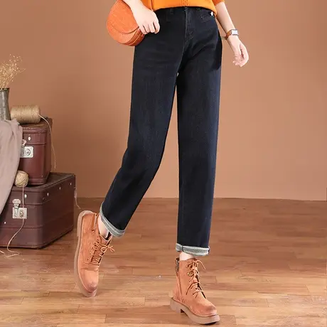 韩潮袭人高腰休闲宽松加厚牛仔裤女2023冬季新款宽松显瘦哈伦长裤商品大图