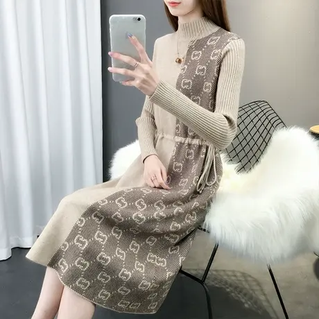 很仙的中长款过膝毛衣裙2023新款女装秋冬打底针织连衣裙冬季裙子图片
