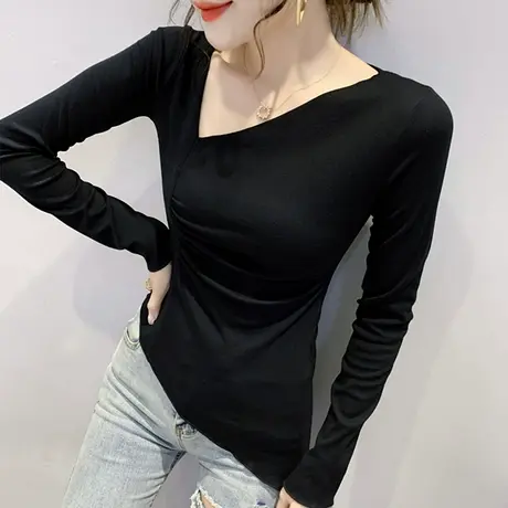 时尚不规则T恤女长袖秋装小众设计感上衣洋气百搭打底衫外穿秋衣商品大图