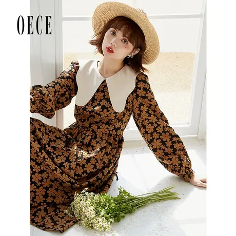 Oece复古碎花裙秋装新款女装法式连衣裙夏仙气早秋气质裙子图片