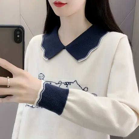 娃娃领套头针织衫女秋季2023年新款爆款学院风毛衣宽松秋冬短款女商品大图