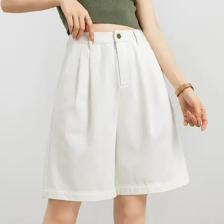 高腰白色牛仔短裤女2023新款夏薄款a字阔腿中裤五分裤女夏季5分裤商品大图