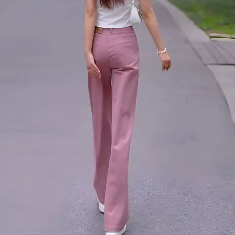 脏粉色牛仔阔腿裤女窄版直筒裤夏季薄款2023年新款韩版高腰拖地裤商品大图