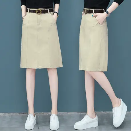 a字半身裙女夏季高腰直筒中裙宽松显瘦时尚百搭气质简约休闲半裙图片