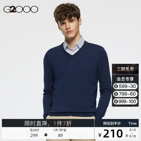 G2000商场同款2023秋冬纯羊毛保暖有弹性休闲百搭男士长袖毛衣图片