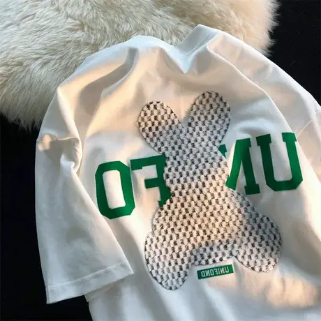 短袖t恤女2022早春新款大码宽松韩版bf慵懒风ins设计感小众上衣服商品大图