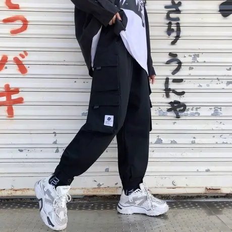 盐系工装裤子女秋季帅气宽松bf百搭显瘦高腰直筒束脚运动裤潮ins图片