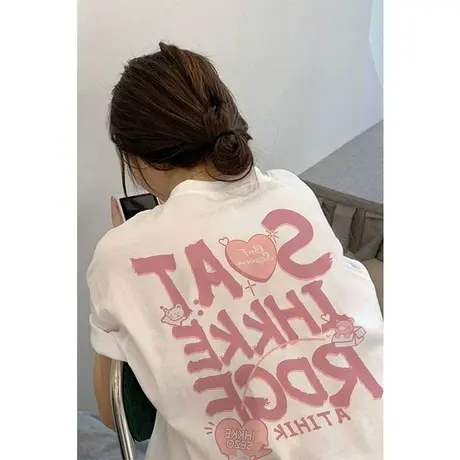 胖mm炸街韩风chic上衣设计感小众轻熟oversize慵懒风短袖女t恤夏商品大图