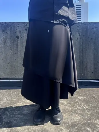 不对称设计小众山本耀司暗黑风宽松直筒裤裙裤男女个性阔腿裤子商品大图