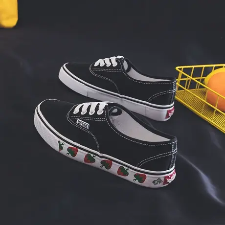 黑色帆布鞋女2020春季新款平底ulzzang板鞋子学生韩版百搭小白鞋商品大图