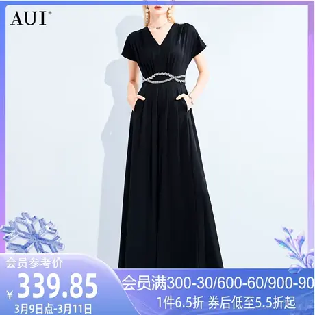 AUI黑色气质御姐范连体裤女2023夏季新款设计感时尚高腰阔腿长裤商品大图